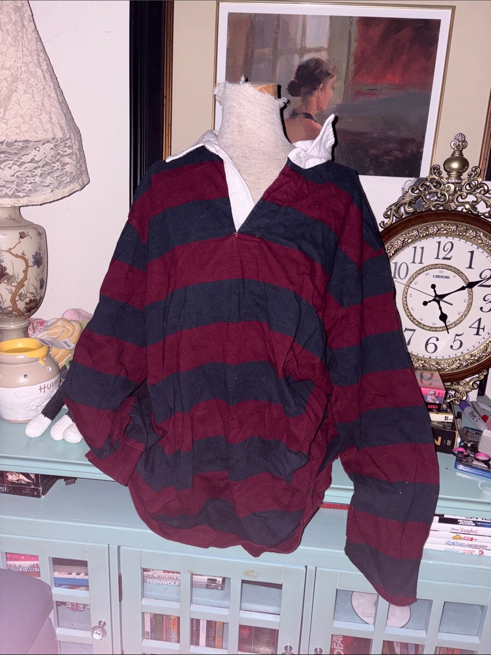 Sonoma Unisex Rugby Shirt Burgundy and Navy Stripe